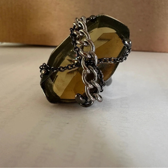 Edgy Faux Smokey Quartz Mixed Media Ring in Gunmetal - EUC - Size 7 - Picture 3 of 7